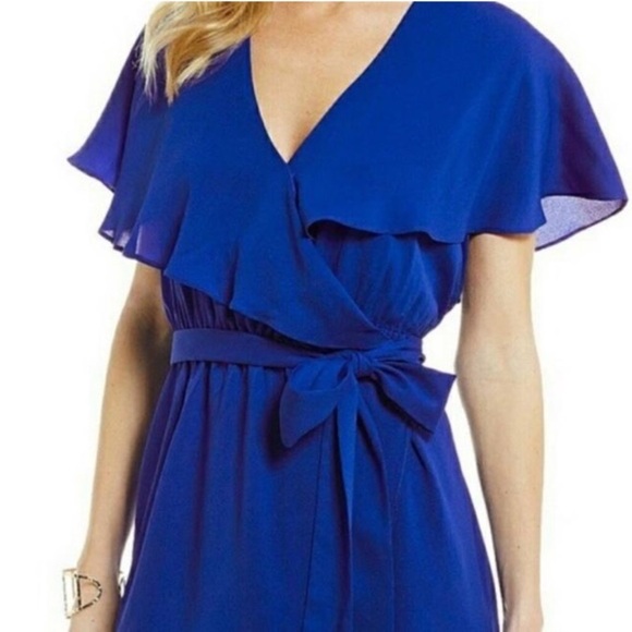 Gianni Bini Royal Blue Wrap Ruffle Dress - Picture 2 of 5